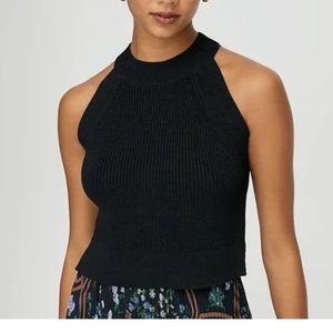 Aritzia Wilfred Crevier Knit / Sweater Crop Top Halter Tank, black, size S
